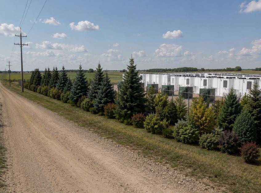 Conceptual view from Range Road 252 showing the proposed western landscaping buffer